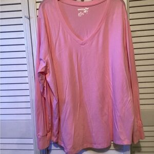 Terra&Sky women’s long sleeve core V-Neckpink Tee shirt,